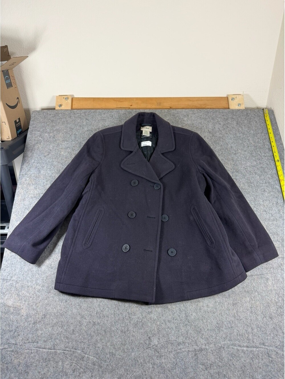 LL Bean Bellandi 100% Italian Wool Coat Womens Size 20P Blue Mid Length Jacket